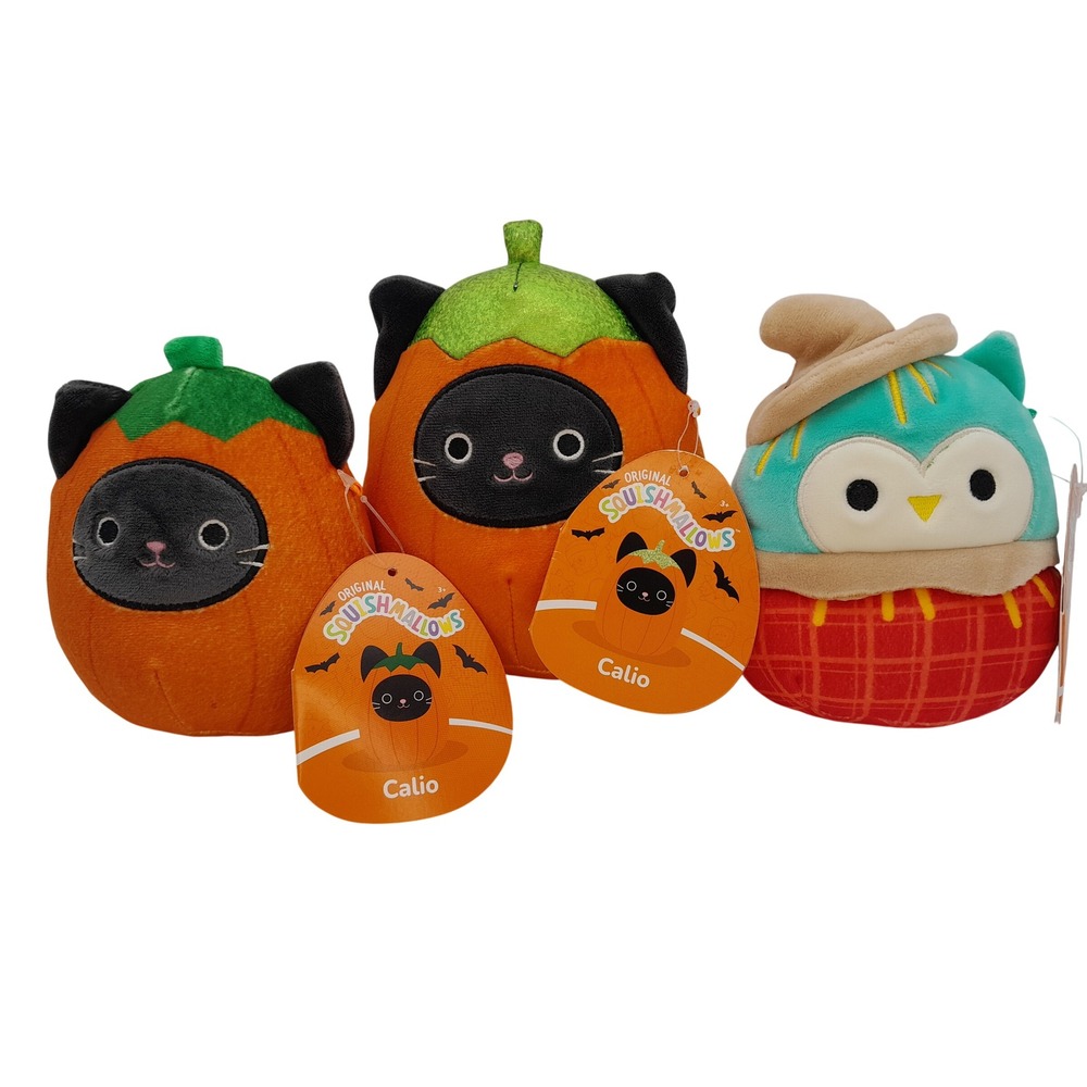 Squishmallows Halloween Plush Bundle Calio Cat Pumpkin Winston Owl Scarecrow NWT